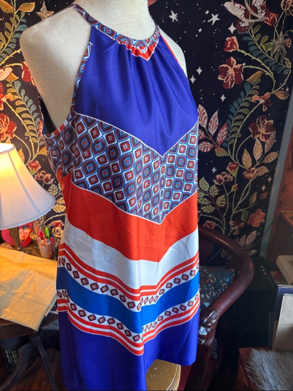 Banana Republic Halter Mini Dress in Blue, Red & White